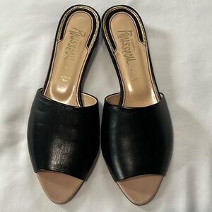 Jerome C Rousseau Black Leather Delair Kitten Heel Slide Sandals Made in Italy